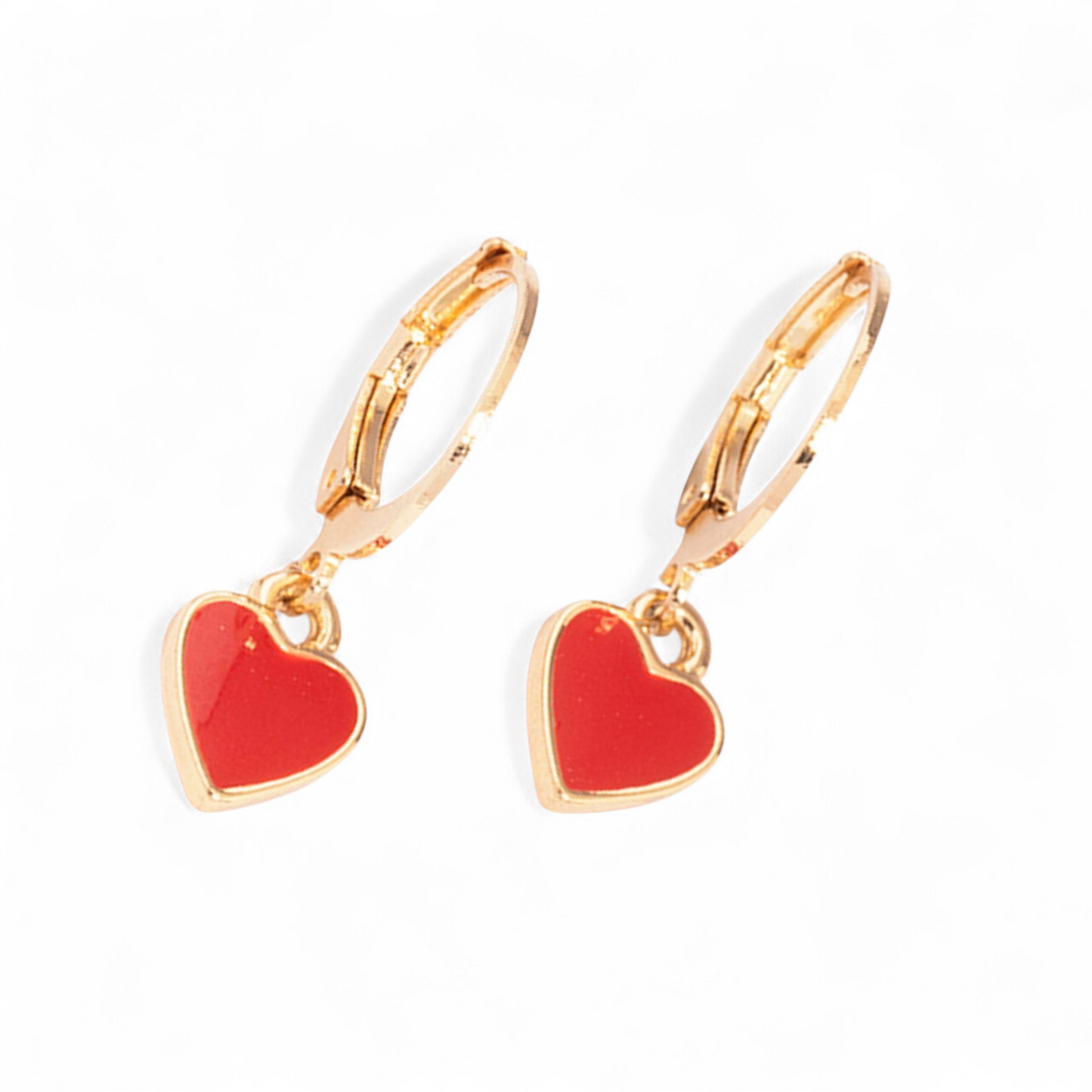 Gold-Tone Red Heart Hoop Earrings