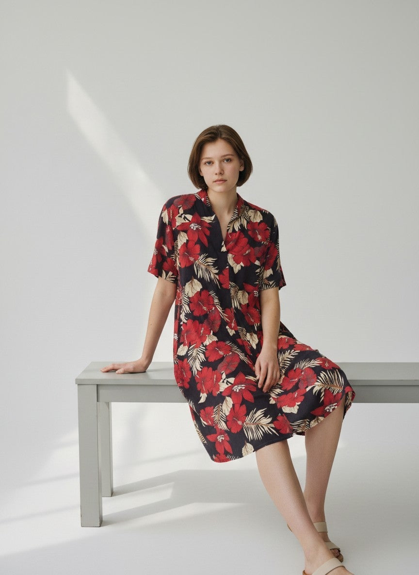 Tropical Floral Shirt Dress