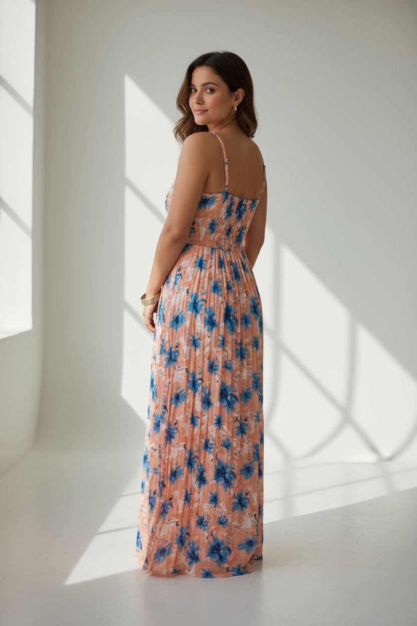 Long dress with pleats Peace and Blue