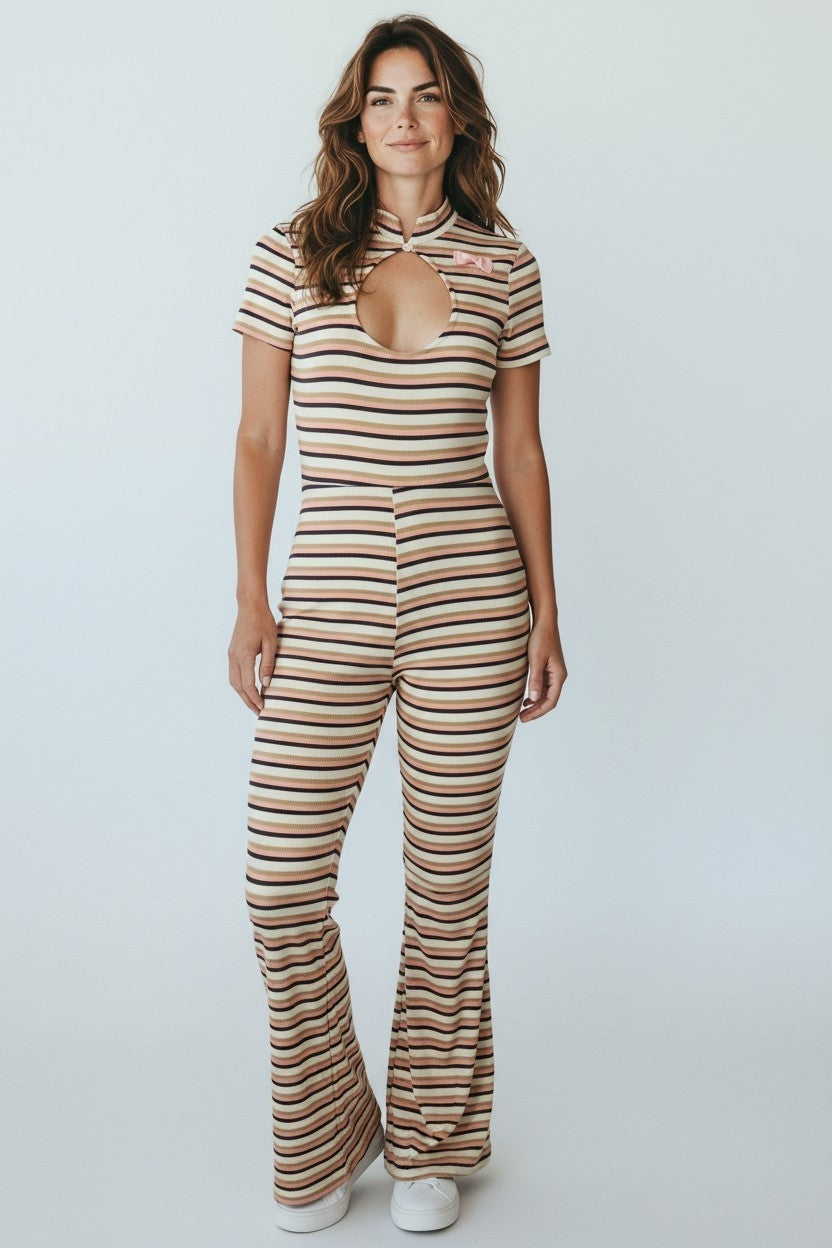 Vintage Stripe Cut-Out Jumpsuit