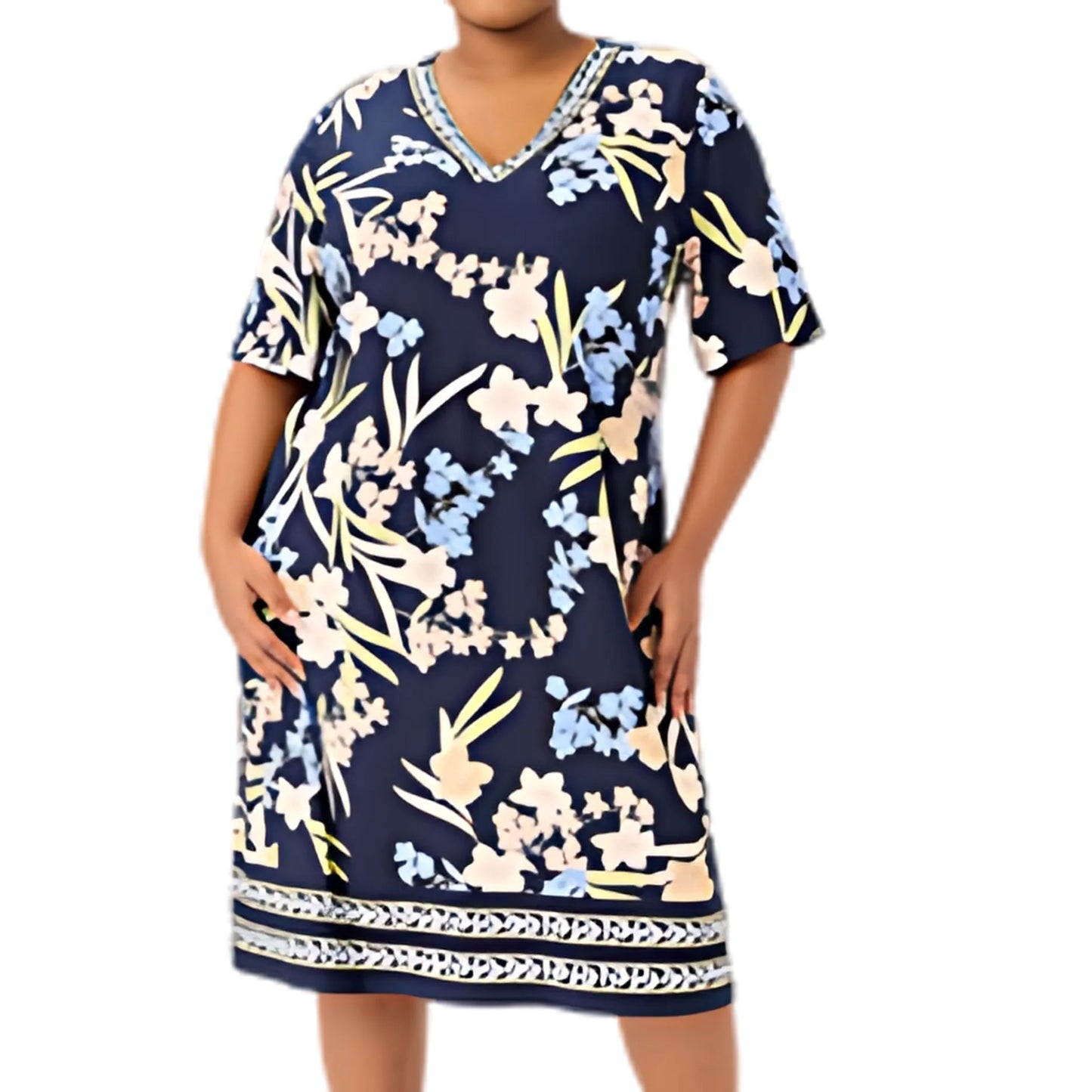 Navy & Multi Floral Print Dress