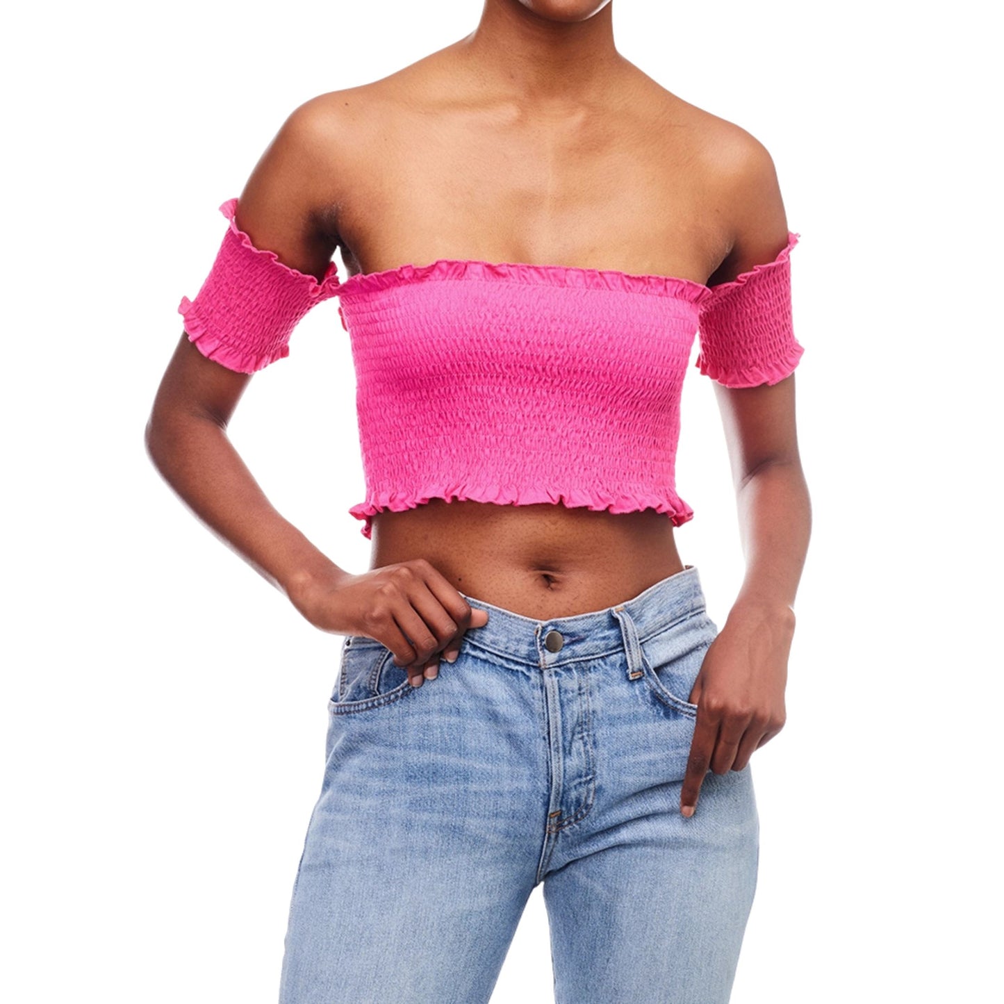 Pink Off-Shoulder Cropped Top
