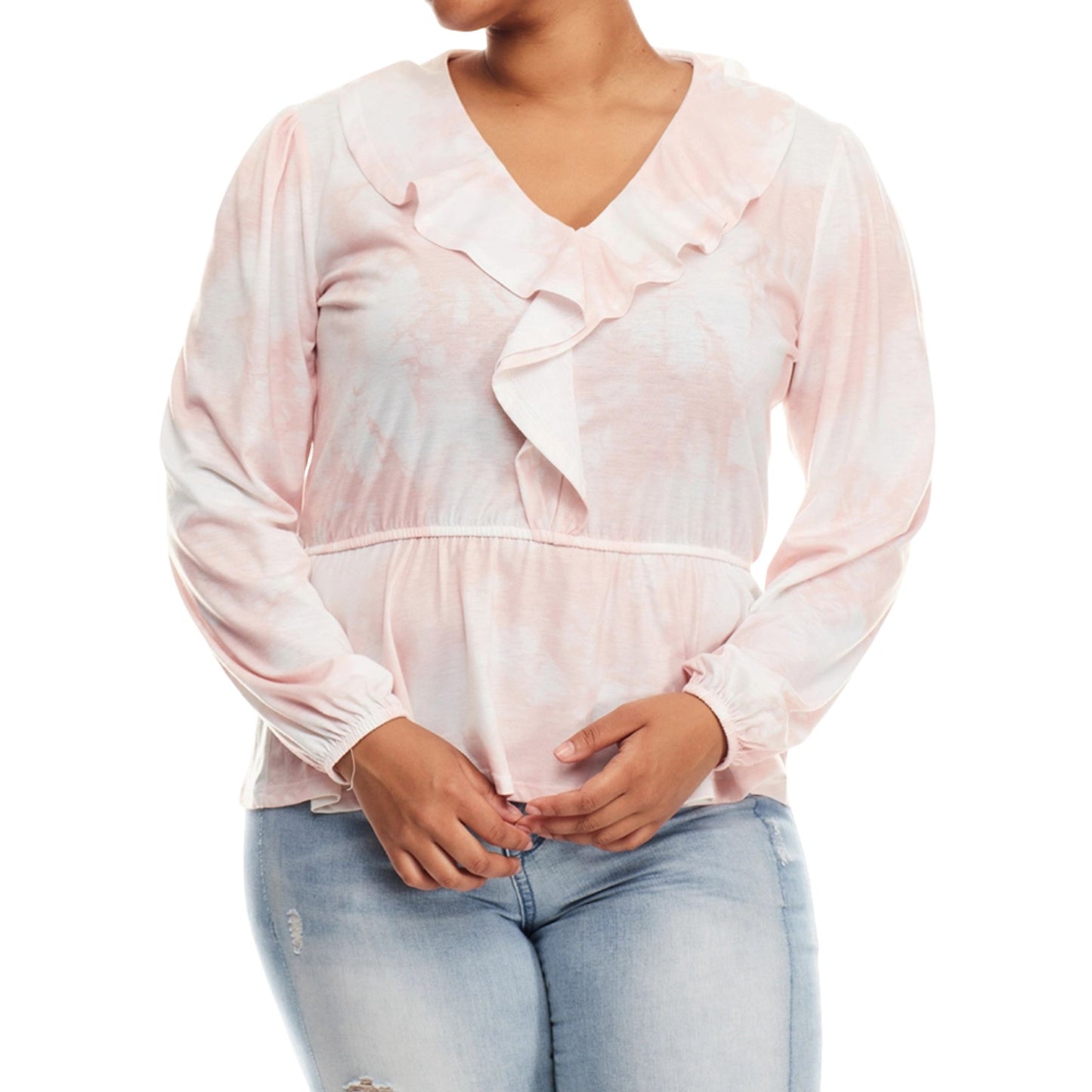 Pink V-Neck Frill Blouse