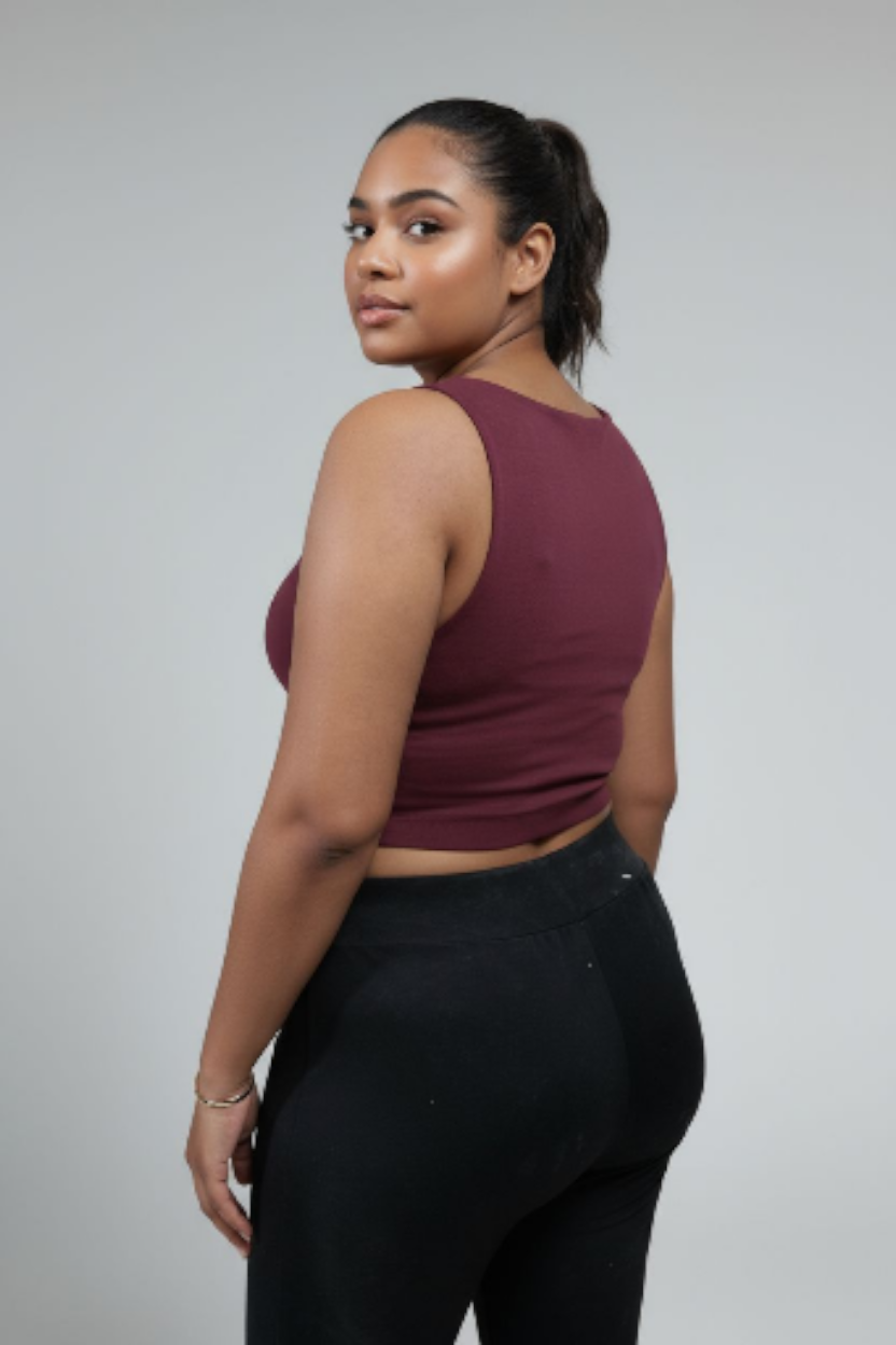 Maroon Seamless Fitted Crop Top