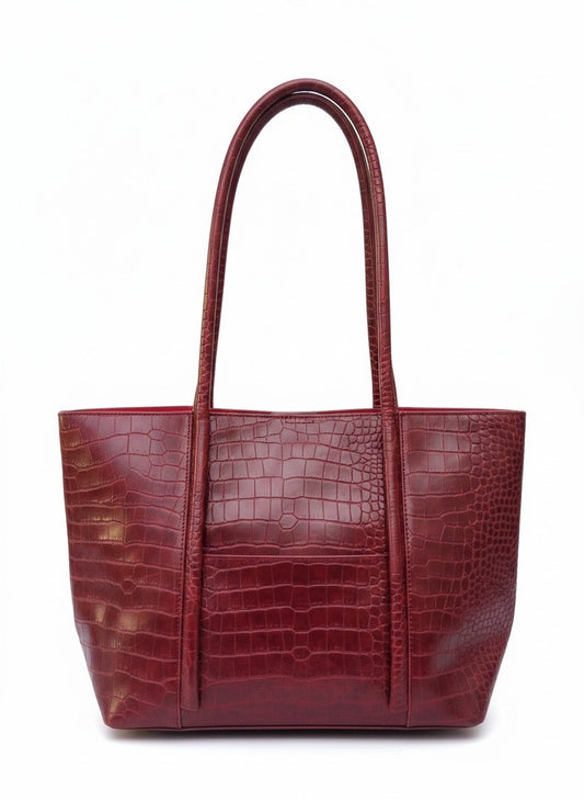 👜 Croc-Embossed PU Leather Tote Bag