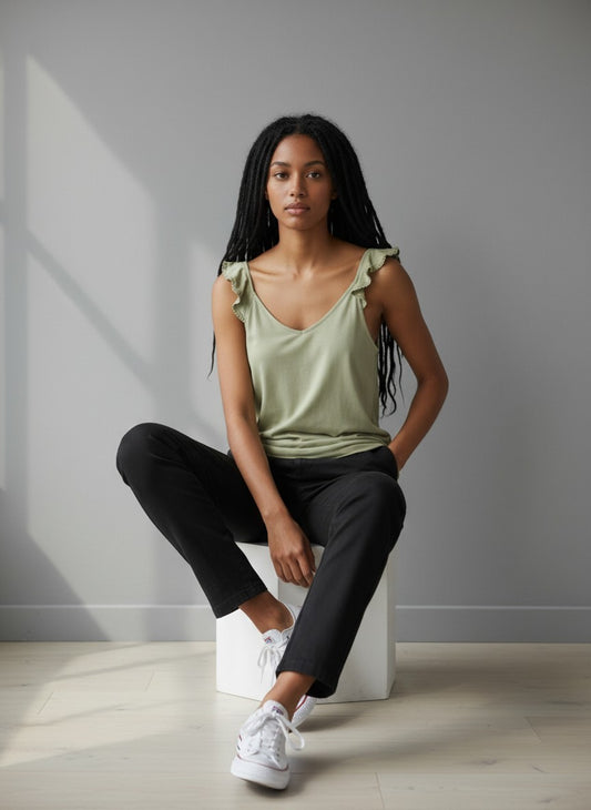 Khaki V Neck Top