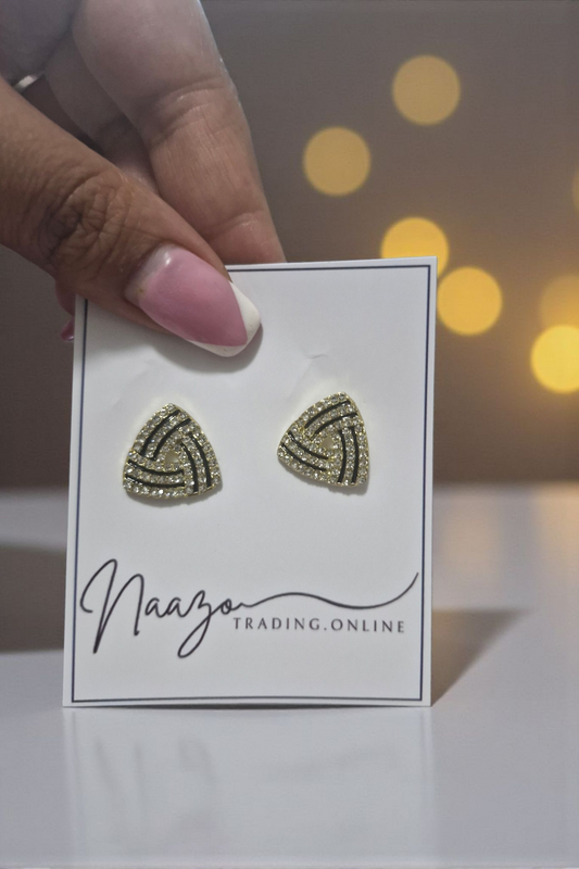 Golden Triangle Stud Earrings with Sparkling Rhinestones