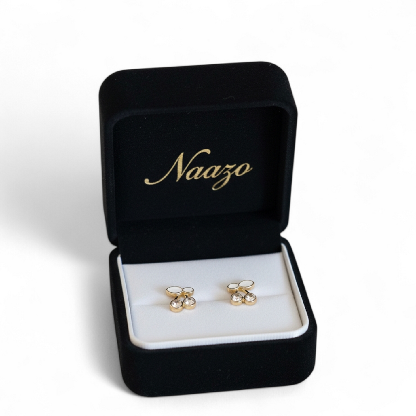 Gold-Tone Cherry Stud Earrings with Crystal Detail