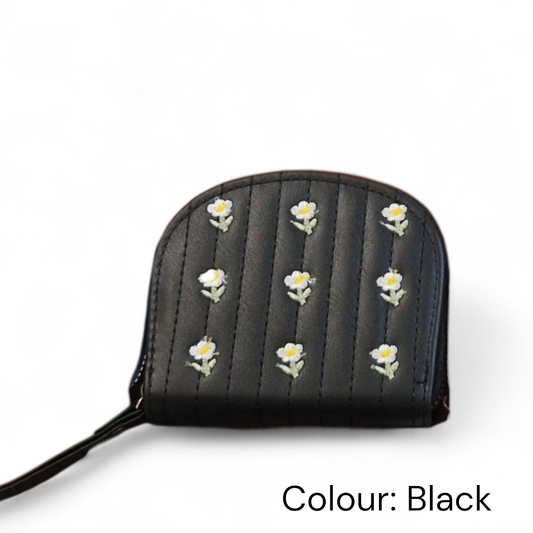 Floral Quilted Zip-Around Mini Wallet