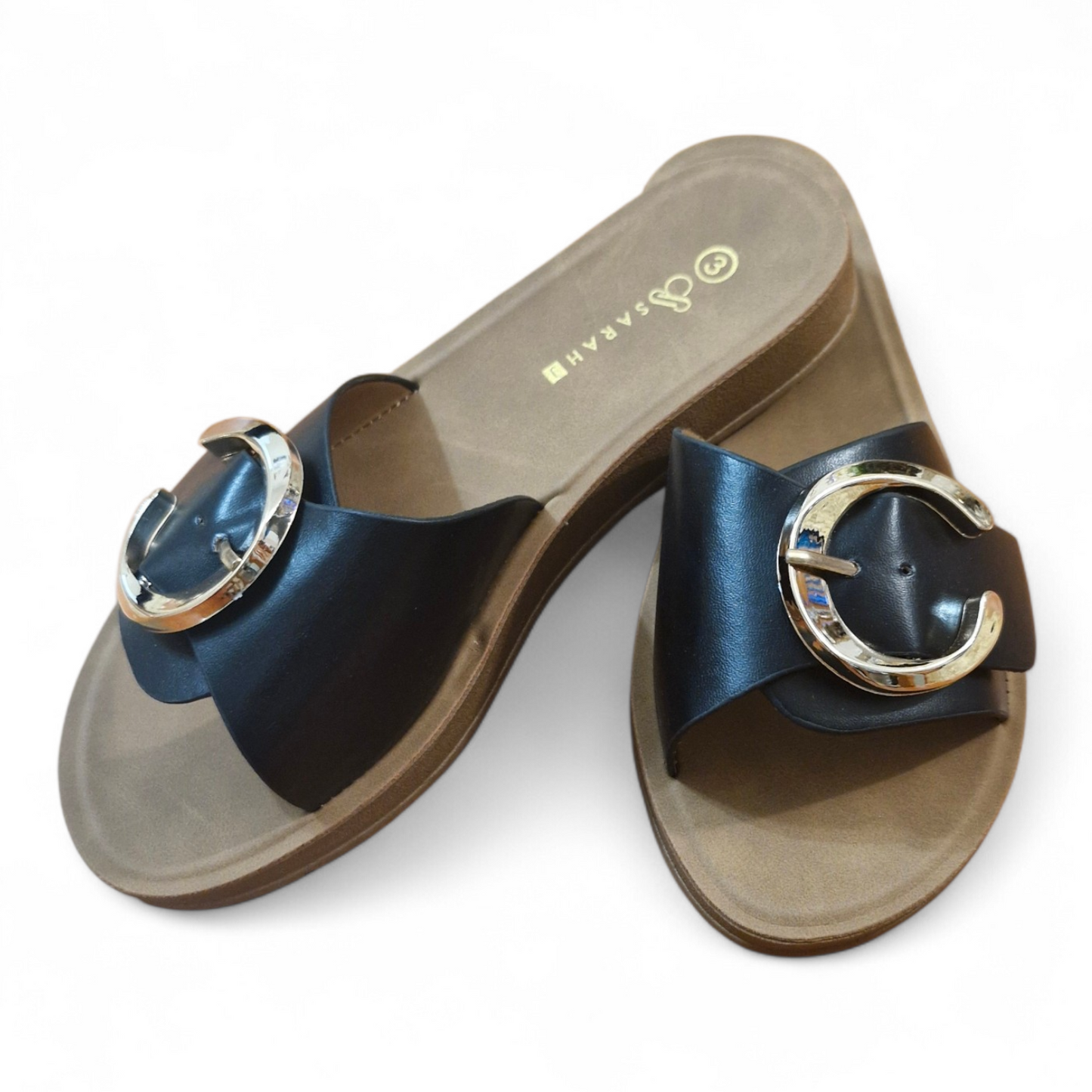 Black Buckle Slide Sandals