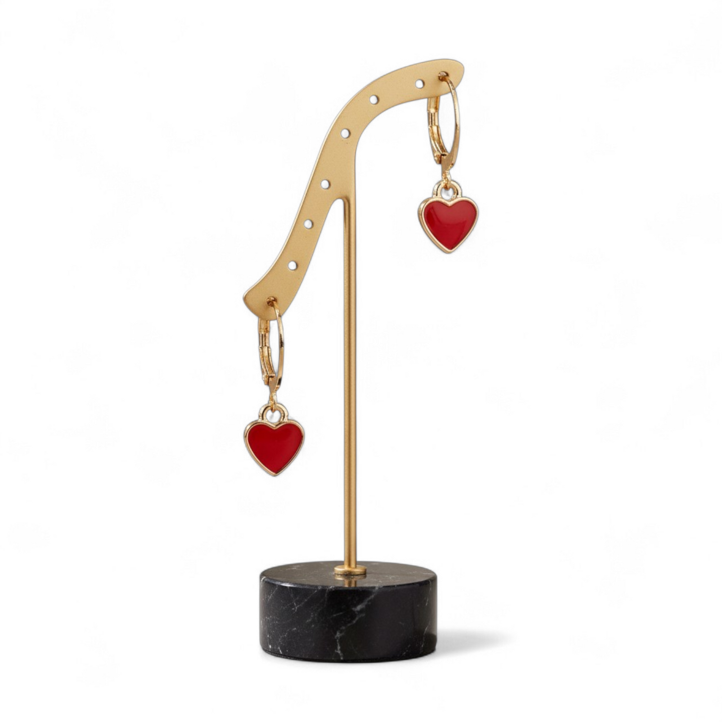 Gold-Tone Red Heart Hoop Earrings