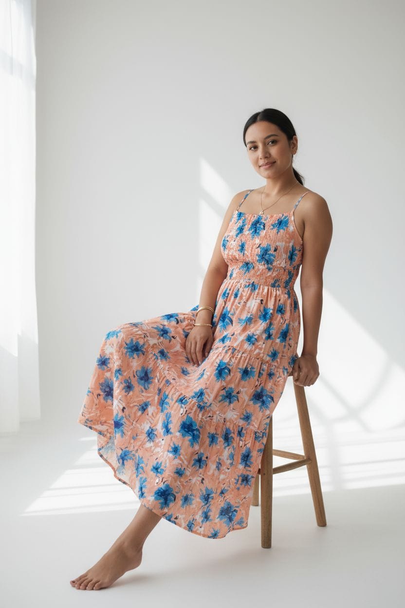 Long dress with pleats Peace and Blue