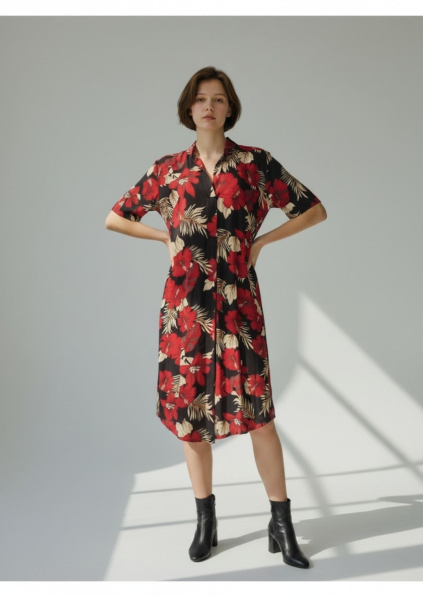 Tropical Floral Shirt Dress