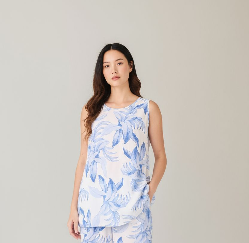 Light Blue & White Sleeveless Blouse