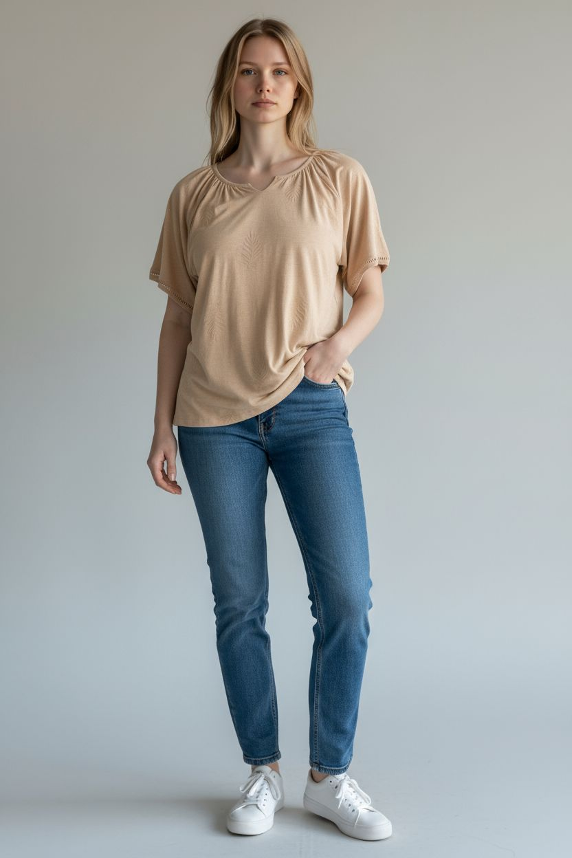 Beige Short Sleeve Blouse