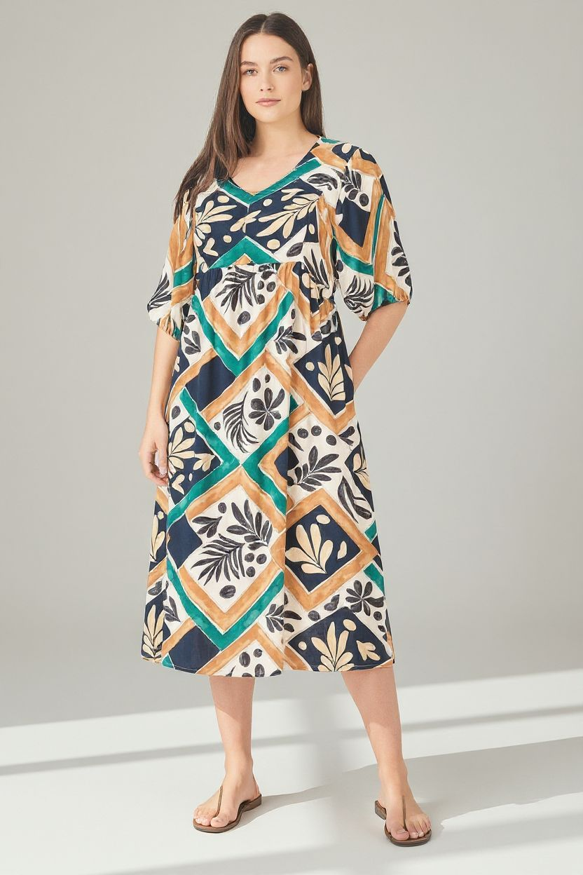 Multi Graphic Short Sleeve Dress