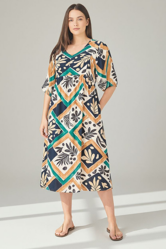 Multi Graphic Short Sleeve Dress