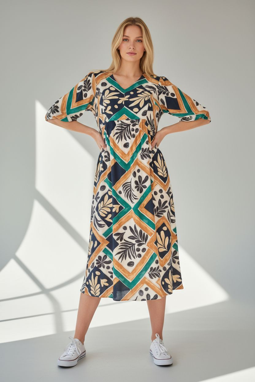 Multi Graphic Short Sleeve Dress