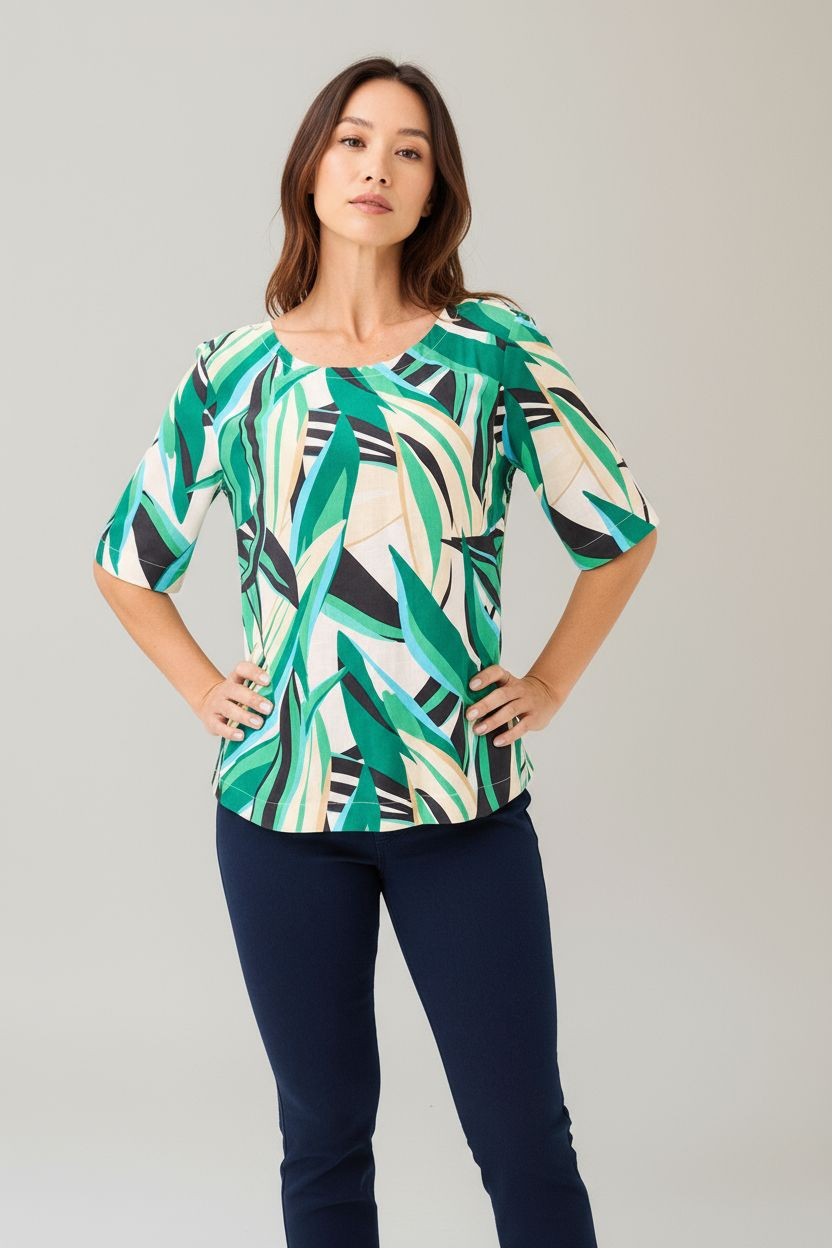 Green & Multi Graphic Blouse