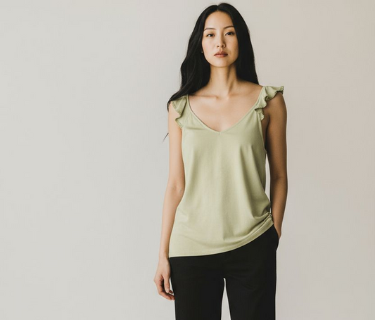 Khaki V Neck Top