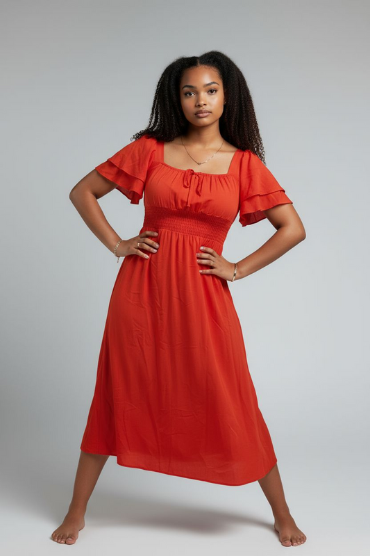 Naazo Sunset Breeze Midi Dress – Orange 🧡