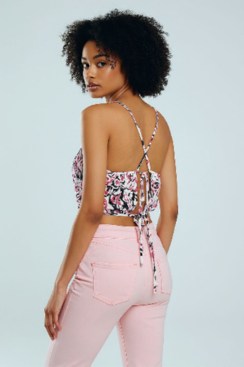 Abstract Print Cami Crop Co-Ord - Pink Multi