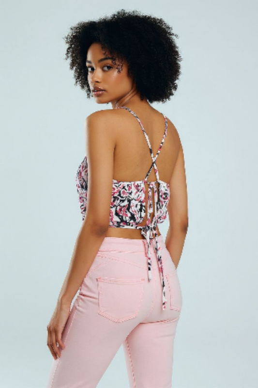 Abstract Print Cami Crop Co-Ord - Pink Multi