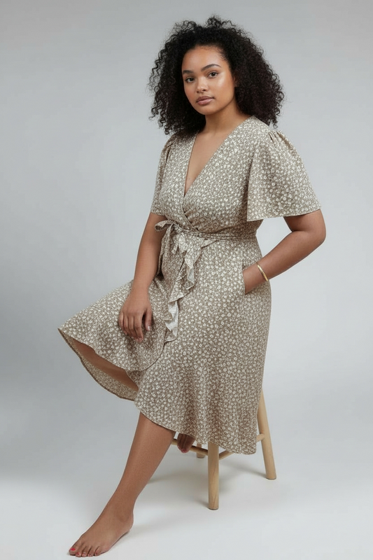 Brown Wrap Detailed Dress
