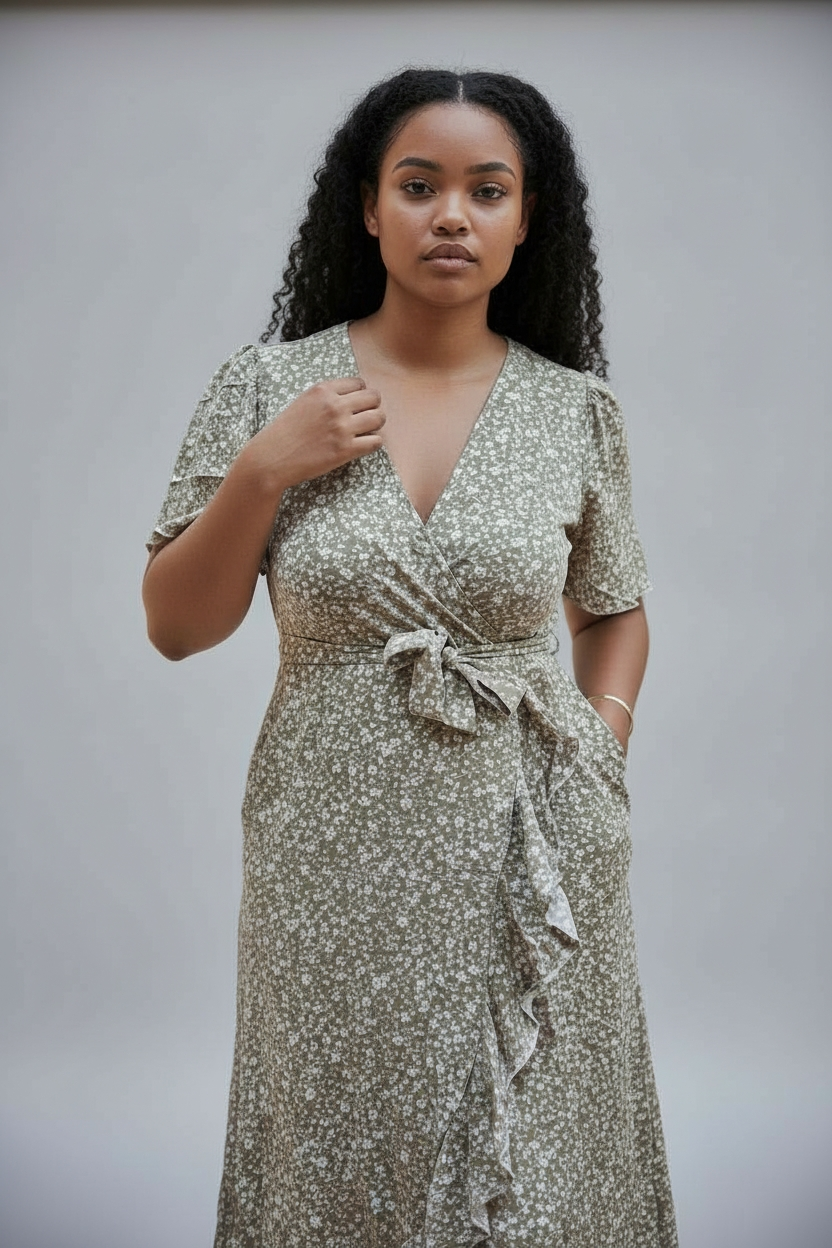 Brown Wrap Detailed Dress