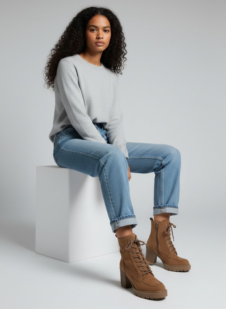 Women's Lace-Up Block Heel Ankle Boots