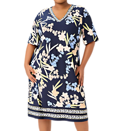 Navy & Multi Floral Print Dress