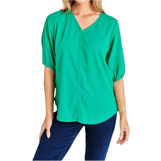 Vibrant Green V-neck Blouse