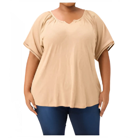Beige Short Sleeve Blouse