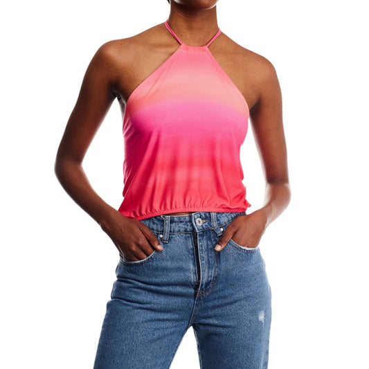 Pink & Red Gradient Ruched Halter Top