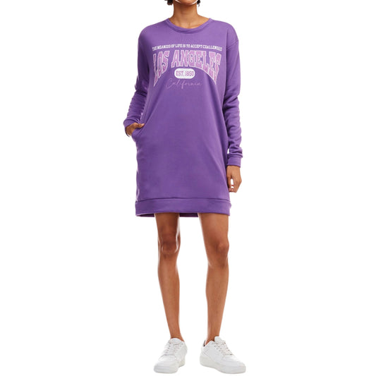 Purple Crew Neck Graphic Sweater Dress