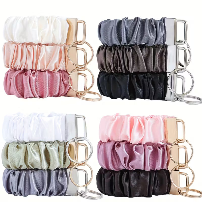 2 piece elastic hair ties with keyring chain,
