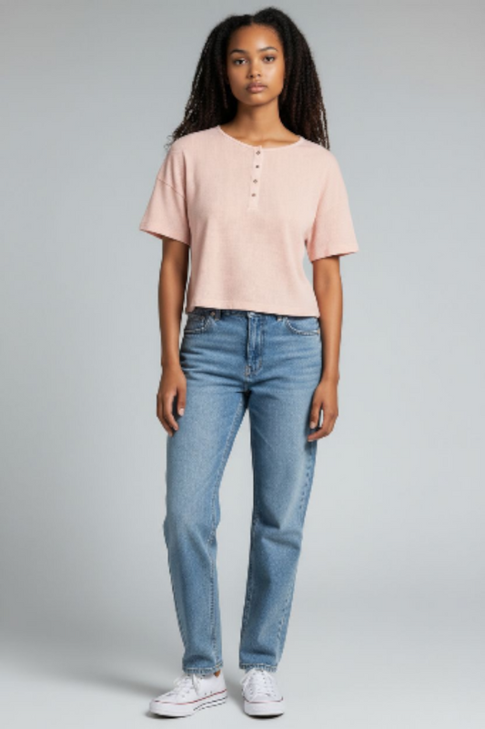 Pink Textured Popper Tee