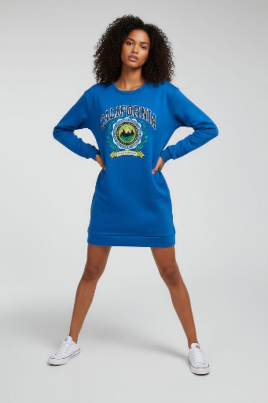 Blue Graphic Print Sweatshirt California Dress