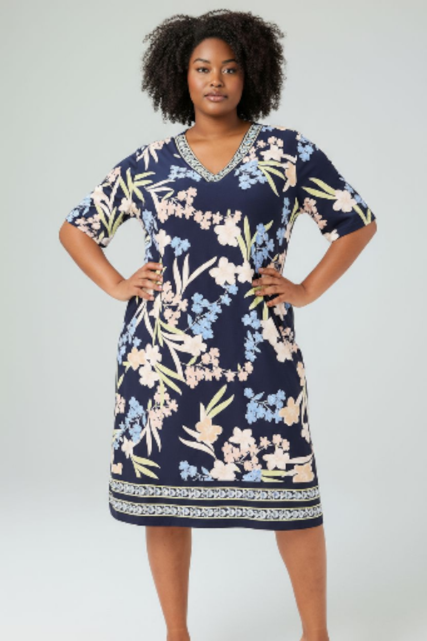 Navy & Multi Floral Print Dress